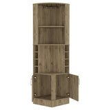 Syrah Corner Bar Cabinet, Eight Bottle Cubbies, Double Door, Two Open Shelves Macadamia B200P242412