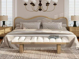 Bella 52" Upholstered Modern Accent Bench, Ivory White Boucle B2719P292908