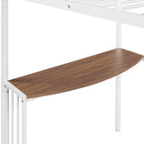 Twin Metal Loft Bed with Desk, Ladder and Guardrails, Loft Bed for Bedroom, White MF286452AAK