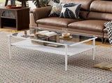 Rectangle Coffee Table with Gray Tempered Glass top and White Legs, Modern Table for Living Room W241139569