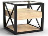 Set of 2 Modern End Table with Drawer - Nightstand for Bedroom & Living Room, Natural Wood MDF & W241P246921