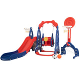 ZNTS 5 in 1 Slide and Swing Playing Set, Toddler Extra-Long Slide with 2 Basketball Hoops, Football, W2181P149199