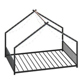 Full size children's bed frame with LED light strips, roof-shaped iron frame bed, Black,78.5" L x W1820P308331