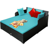 Turquoise Outdoor Rattan Daybed with Upholstered Cushions 76934581