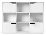 White 9-Cube Organizer Bookcase, Enclosed Cabinets & Open Cubbies, 3-Tier Storage Design 90932301