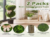 2 Pack Cute Bear Topiary Trees with Cement Weighted Pots Lifelike Green Faux Boxwood Decor for 12640559