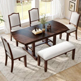 60"-78" Extendable Dining, Farmhouse Wooden Kitchen with Removable Leaf, Large Expanding N752P271802C