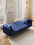 71-inch convertible love seat sofa, American retro blue velvet material, suitable for small living W165880950