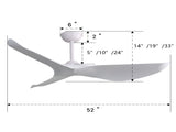 52 Inch Indoor Ceiling Fan With 6 Speed Remote 3 ABS Blade Reversible DC Motor White For Living Room W934P200077