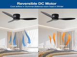 42" Flush Mount Ceiling Fan without light, 3 Reversible Blades, with 6 Speeds Reversible DC 34772423