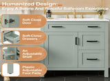 30" Sage Green Bathroom Vanity with Ceramic Sink, Solid Wood Frame, 2 Drawers, 1 N729P338555S