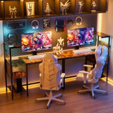 Computer Desk with Power Outlet & Storage Shelves, Study Writing Table with USB Ports Charging W578P191951