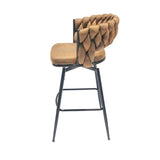 28" Technical Leather Woven Bar Stool Set of 2,Black legs Barstools No Adjustable Kitchen Island 97030525