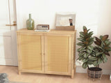 Mid-Century Modern Storage Cabinet with Woven Rattan Doors & Adjustable Shelves - Perfect for Living 09074771