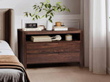 Brown P2 density board solid wood veneer frame 75*40*61CM two drawers with upper compartment 38698742