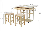 Square Solid Wood Folding Dining Cart with 2 Free Stools Natural 95835468