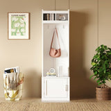 ON-TREND Minimalist Slim Hall Tree Cabinet & 6 Hanging Hooks, Multi-functional Storage Bench 03416397