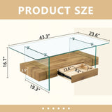 43.3 Inch Modern Two-Tier Coffee Table - Clear Tempered Glass and Natural Wood Grain, W1151P232622