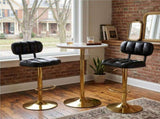 Set of 2 Modern Bar Stools with Adjustable Height, Black PU Leather Upholstered Stools with Gold W3875P378577