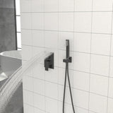 Dual Shower Head - 16 Inch Ceiling Mount Square Shower System with Rough-in Valve, Matte black W124381753