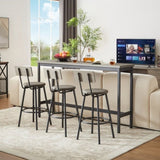 ZNTS Long Bar Table Set with 3 PU Upholstered Bar Stools, Industrial Bar Table and Chairs for Kitchen W1668P147058