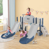 ZNTS Kids Slide Playset Structure 7 in 1, Freestanding Spaceship Set with Slide, Arch Tunnel, Ring Toss PP322884AAC