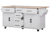 56.5'' Kitchen Island with Drop Leaf, Power Outlet, Embossed Vertical Stripe Rolling Kitchen Cart on 97642031