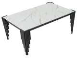 Modern 49" Rectangular Dining Table, White Marble-Look MDF Top with Black Metal Legs, Space-Saving W5123P548853