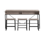 59 inch bar table, dining table, sofa table with power socket and LED light, 3 saddle stools, 09295421