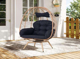 Oversized 360&deg Swivel Rattan Egg Chair Wicker Indoor Outdoor Patio Lounge Chair with Removable T5880P501003