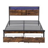 Full Size Metal Platform Bed Frame with Wooden Headboard and with Footboard USB,Charging Station,2 W2297P236951