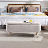 ZNTS Ivory White Storage Ottoman for End of Bed Gold Legs, Modern Ivory White Faux Fur Entryway W117082032