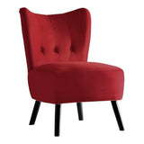 ZNTS Unique Style Red Velvet Covering Accent Chair Button-Tufted Back Brown Finish Wood Legs Modern Home B01143826