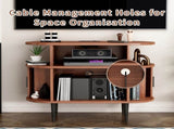 Large Round Record Player Stand with Charging Station & USB Ports, Record Storage Cabinet, Mid W2641P442531