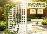 White 43" x 16" x 70" Galvanized Planter Box Raised Garden Bed with Trellis for Vines & Climbing 12825687