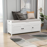 Storage Bench with 3 Shutter-shaped Doors, Shoe Bench with Removable Cushion and Hidden Storage 70290505