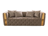 Naomi Button Tufted Loveseat with Velvet Fabric and Gold Accent in Taupe B00961116