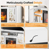 Modern White Embossed Fireplace Media Console, Twin Mirror Doors for 18" Fireplace Insert 70968355