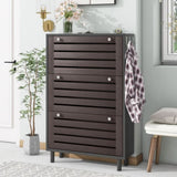 ON-TREND Minimalist Slim Tipping Bucket Shoe Cabinet with Hanging Hooks, Slits Design Panels WF308729AAB