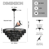 Rustic 5-Tier Black Hemp Rope Chandelier with 8 E12 Sockets, UL Listed Hardwired Pendant Light, Boho W1340P241299