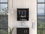 Jaspe Mirror Cabinet, Three Internal Shelves, One Open Shelf, Double Door Cabinet -Black B07091914