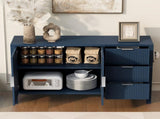 U-Style Modern Wave-Pattern Sideboard with 3 Drawers, Large Storage Buffet Cabinet with Hooks and N711P345172V
