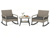 3 Piece Outdoor PE Rattan Rocking Bistro Set, 2 Rocking Chairs with Washable Gray Cushions & 2-Tier 38617759