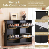 Mid-Century Narrow Design Tipping Bucket Shoe Cabinet with 4 Flip Drawers, Elegant Entryway Shoe N721P288701B