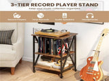 Record Player Stand with Charging Station, 3-Tier Adjustable Shelf Rolling Turntable Stand 18451643