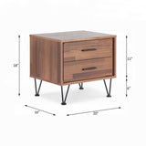 2 Drawers Nightstand with Metal Legs, Walnut B016P253802