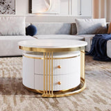 Modern 2 Pieces White Round Nesting Coffee Table with Drawers in 27.6'' WF325924AAK
