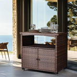 ZNTS Outdoor Bar Cart with Storage Cabinet, Patio Wicker Sideboard Buffet Cabinet Prep Table, Outside 65724130