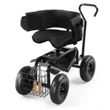 Rolling Garden Cart with Cushioned Backrest & Seat, Outdoor Gardening Stool for Planting, Garden 80553190