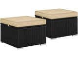 Wicker Patio Storage Ottomans with Cushions, Set of 2, Brown/Khaki 74245559